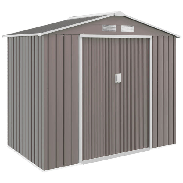 Outsunny 7' x 4' Outdoor Storage Shed, Garden Tool Metal Shed with Foundation Kit, Double Lockable Door, Air Vents and Sloping Roof, for Backyard, Patio, Lawn, Gray