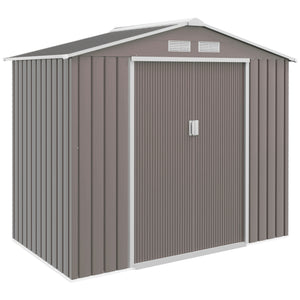 Outsunny 7' x 4' Outdoor Storage Shed, Garden Tool Metal Shed with Foundation Kit, Double Lockable Door, Air Vents and Sloping Roof, for Backyard, Patio, Lawn, Gray