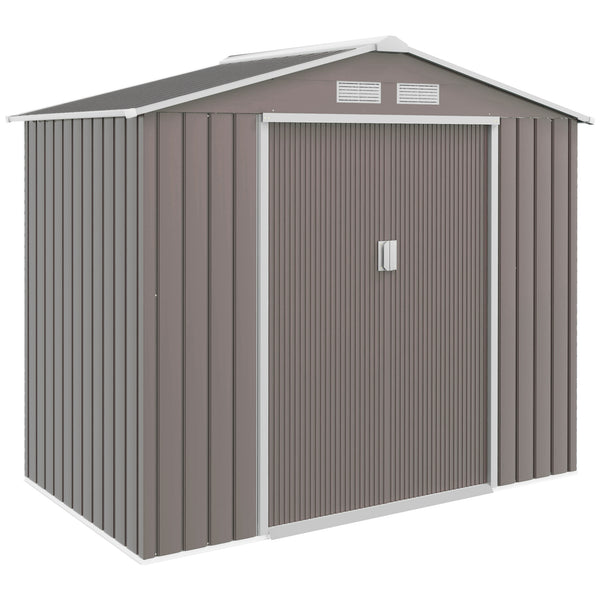 Outsunny 7' x 4' Outdoor Storage Shed, Garden Tool Metal Shed with Foundation Kit, Double Lockable Door, Air Vents and Sloping Roof, for Backyard, Patio, Lawn, Gray