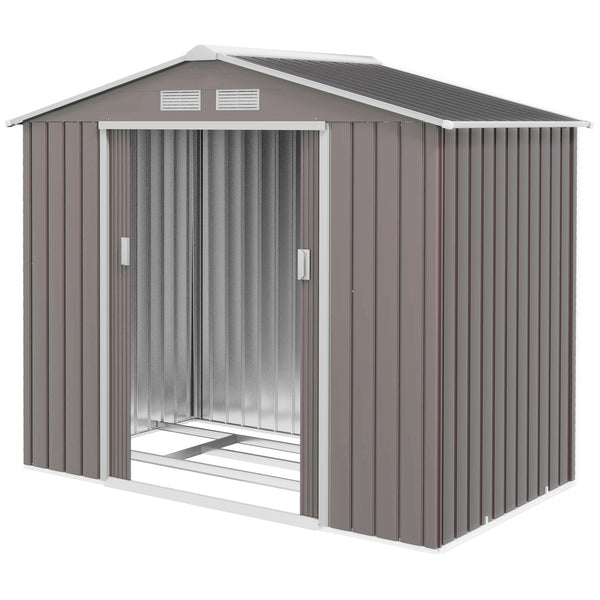 Outsunny 7' x 4' Outdoor Storage Shed, Garden Tool Metal Shed with Foundation Kit, Double Lockable Door, Air Vents and Sloping Roof, for Backyard, Patio, Lawn, Gray