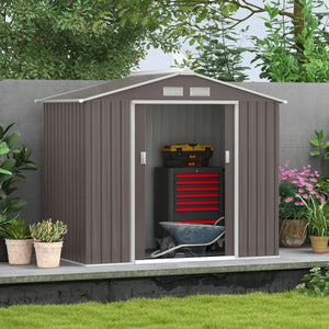 Outsunny 7' x 4' Outdoor Storage Shed, Garden Tool Metal Shed with Foundation Kit, Double Lockable Door, Air Vents and Sloping Roof, for Backyard, Patio, Lawn, Gray