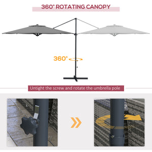 10 FT Cantilever Patio Umbrella, Round Hanging Offset Umbrella with 360°Rotation, Crank, Tilt, Cross Base, 8 Ribs, Air Vent, Outdoor Umbrella for Garden, Backyard, Grey
