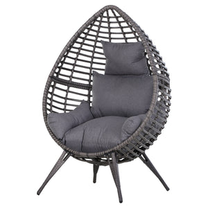 Standing Rattan Chair with Trapezoidal Cushion, 352lbs Capacity Egg Chair, Outdoor/Indoor Wicker Lounge Chair for Backyard Garden Balcony Lawn Living Room, Grey