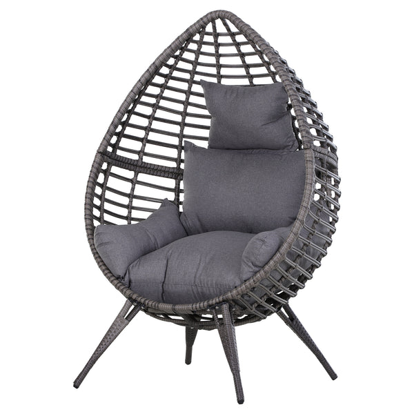 Standing Rattan Chair with Trapezoidal Cushion, 352lbs Capacity Egg Chair, Outdoor/Indoor Wicker Lounge Chair for Backyard Garden Balcony Lawn Living Room, Grey
