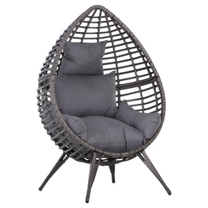 Standing Rattan Chair with Trapezoidal Cushion, 352lbs Capacity Egg Chair, Outdoor/Indoor Wicker Lounge Chair for Backyard Garden Balcony Lawn Living Room, Grey