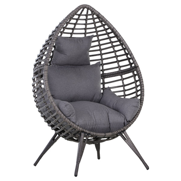 Standing Rattan Chair with Trapezoidal Cushion, 352lbs Capacity Egg Chair, Outdoor/Indoor Wicker Lounge Chair for Backyard Garden Balcony Lawn Living Room, Grey