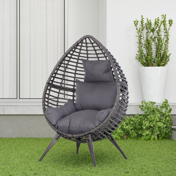 Standing Rattan Chair with Trapezoidal Cushion, 352lbs Capacity Egg Chair, Outdoor/Indoor Wicker Lounge Chair for Backyard Garden Balcony Lawn Living Room, Grey