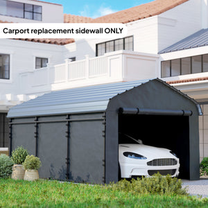 Carport Replacement Canopy Cover Sidewalls for 12' x 20' Carport, UPF50+ Waterproof PE Garage Car Tent Shelter Tarp with Roll up Door, Sidewall ONLY, Dark Grey
