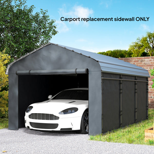 Carport Replacement Canopy Cover Sidewalls for 12' x 20' Carport, UPF50+ Waterproof PE Garage Car Tent Shelter Tarp with Roll up Door, Sidewall ONLY, Dark Grey