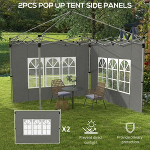 Gazebo Side Panels with Window for 3x3(m) Pop Up Gazebo, 2 Pack Sides Replacement, Dark Grey