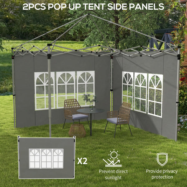 Gazebo Side Panels with Window for 3x3(m) Pop Up Gazebo, 2 Pack Sides Replacement, Dark Grey