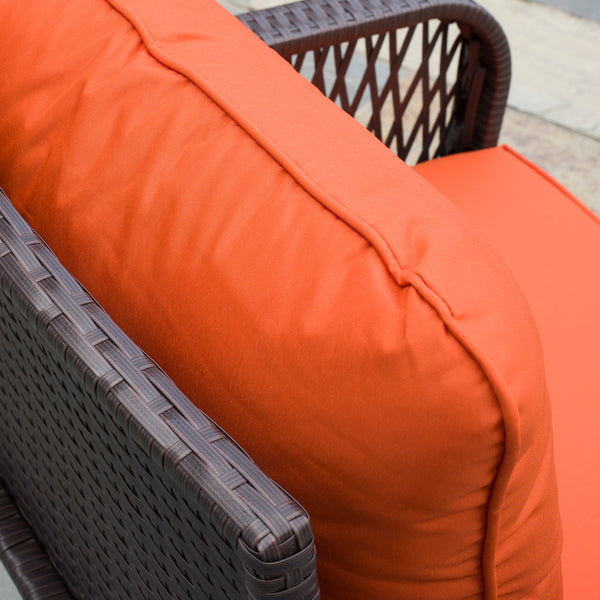 3 Pieces Rattan Bistro Set, Wicker Garden Furniture Set with Glass Top Coffee Table and Chairs, Thickened Cushions for Outdoor, Patio, Balcony, Orange