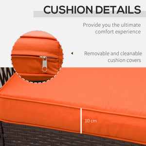 3 Pieces Rattan Bistro Set, Wicker Garden Furniture Set with Glass Top Coffee Table and Chairs, Thickened Cushions for Outdoor, Patio, Balcony, Orange