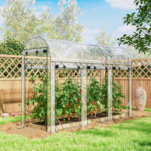 Walk-in Tunnel Greenhouse, 10' x 3' x 6.5' Hoop House Greenhouse with 8 Roll-Up Doors, Plant Hot House with Galvanized Steel Frame for Garden Patio Lawn, Clear
