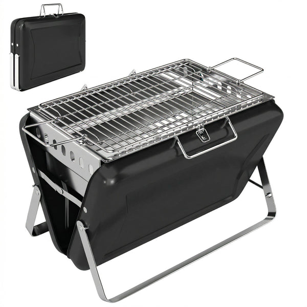 Portable BBQ Grill, Folding Charcoal Barbecue Grill with Handle and Foldable Legs for Camping Garden Outdoor Cooking, Black
