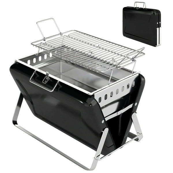 Portable BBQ Grill, Folding Charcoal Barbecue Grill with Handle and Foldable Legs for Camping Garden Outdoor Cooking, Black