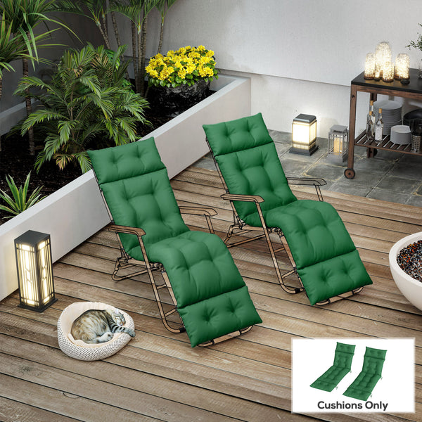 Sun Lounger Cushions Only, 190x56x10cm Garden Lounge Chair Cushions Set of 2, UPF20+ 220gsm Fabric, Thick Sunbed Replacement Pads with 6 Ties, Green