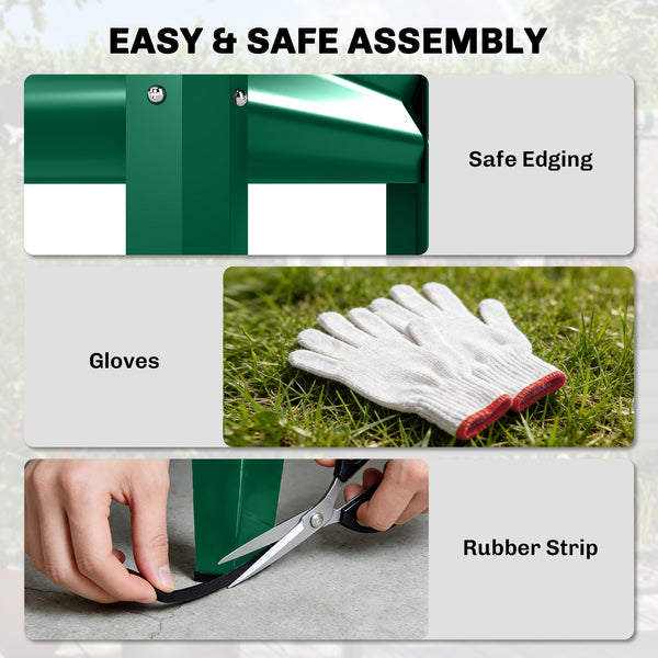 Galvanised Raised Garden Bed with Greenhouse Cover, Metal Elevated Garden Bed with Legs, Bed Liner and Bottom Shelf, Outdoor Raised Planter Box for Vegetables, Herbs, Flowers, Green