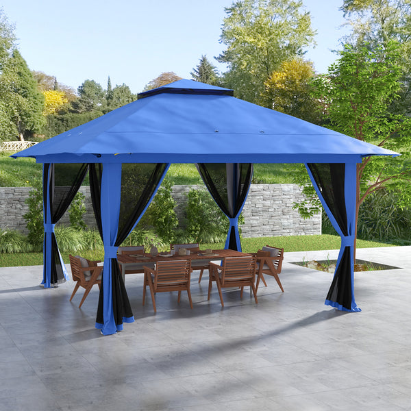 Outsunny 13' x 13' Pop Up Gazebo with Netting, UPF 50+ Instant Canopy Tent Shelter with Water/Sand Bags, Wheeled Carry Bag, for Outdoor, Garden, Parties, Blue