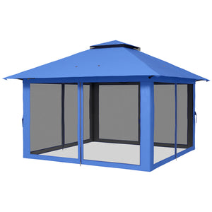 Outsunny 13' x 13' Pop Up Gazebo with Netting, UPF 50+ Instant Canopy Tent Shelter with Water/Sand Bags, Wheeled Carry Bag, for Outdoor, Garden, Parties, Blue