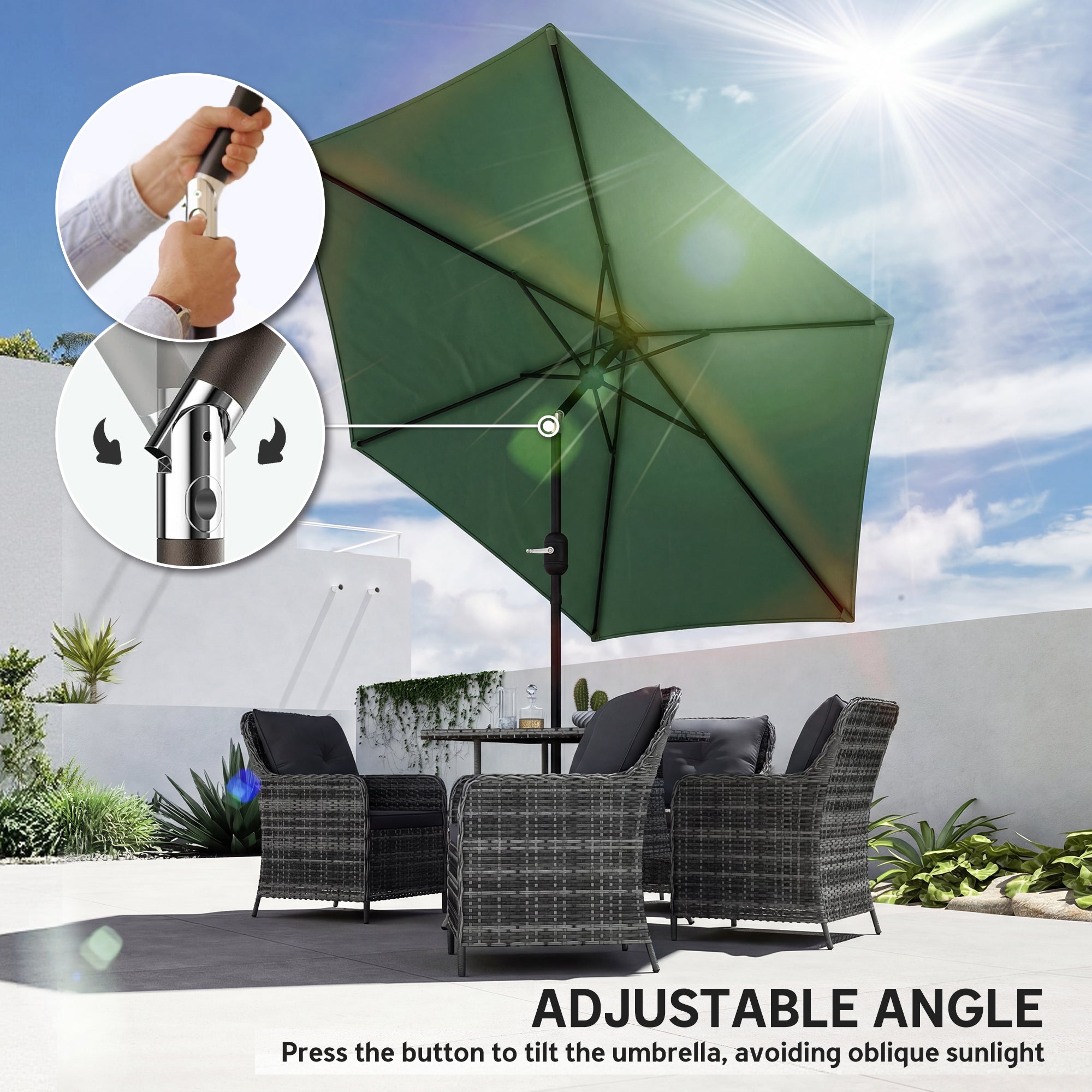 crank and tilt patio umbrella uk Outsunny 2.6 m Garden Parasol with Tilt, Crank, Vent & Aluminium Pole, Dark Green