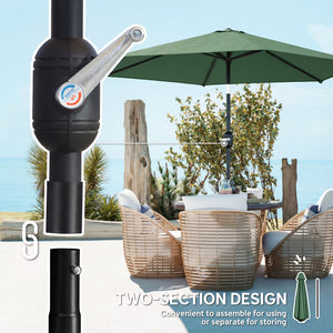 2.6 m Garden Parasol Umbrella with Aluminium Pole, Outdoor Table Market Patio Umbrella Sun Shade with Tilt and Crank, Vent, Dark Green