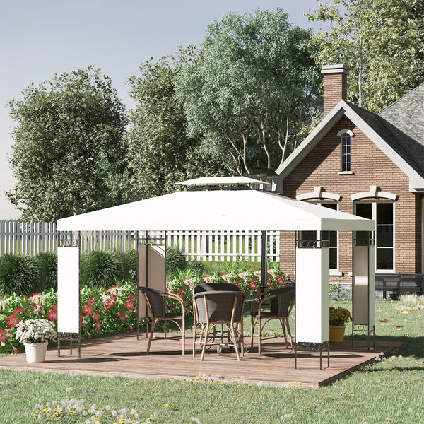 10' x 13' Outdoor Gazebo, Double Roof Patio Gazebo Canopy Shelter with Screen Decorate Corner Frame for Garden, Lawn, Backyard and Deck, White