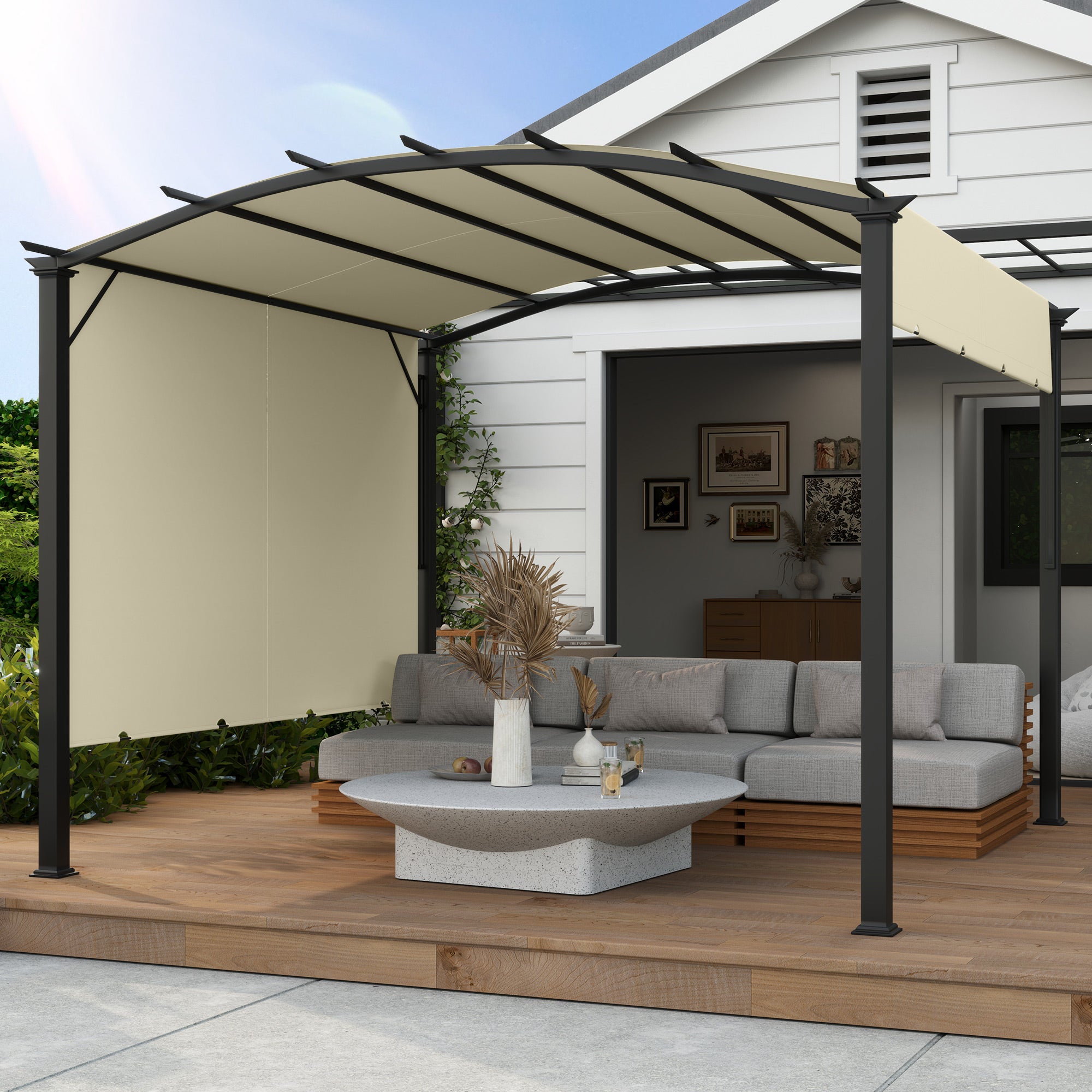 Ｓｕｎｎｙ ２ Outsunny 11' x 11' Retractable Pergola Canopy with Arched Metal