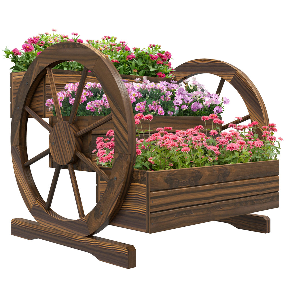 Outsunny 3-Tier Raised Garden Bed, Wooden Wagon Planter Boxes with Drainage Holes, for Vegetables Flowers Herbs, 25" x 24" x 23"