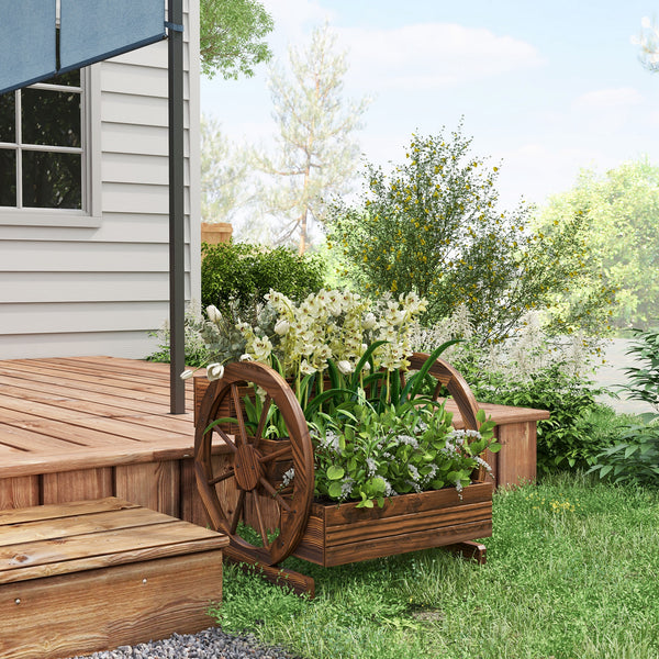 Outsunny 3-Tier Raised Garden Bed, Wooden Wagon Planter Boxes with Drainage Holes, for Vegetables Flowers Herbs, 25" x 24" x 23"