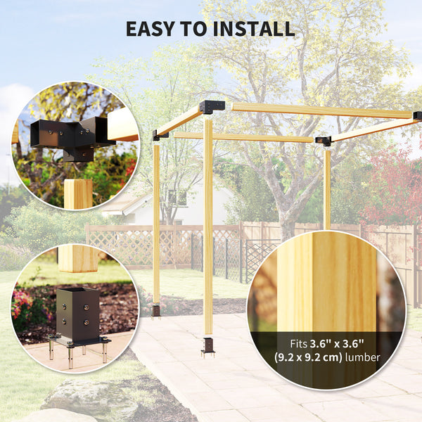 Outsunny DIY Pergola Kit, Pergola Brackets with 3-Way Corner Brackets and Post Base for 4" x 4" (Actual 3.6" x 3.6") Lumber, 8 PCS Includes Screws