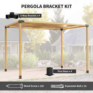 Outsunny DIY Pergola Kit, Pergola Brackets with 3-Way Corner Brackets and Post Base for 4" x 4" (Actual 3.6" x 3.6") Lumber, 8 PCS Includes Screws