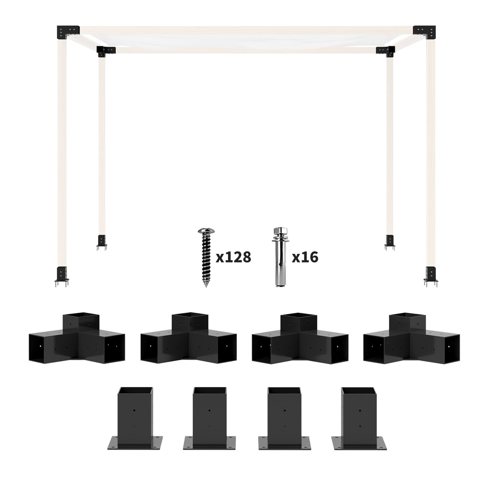 Outsunny DIY Pergola Kit, Pergola Brackets with 3-Way Corner Brackets and Post Base for 4" x 4" (Actual 3.6" x 3.6") Lumber, 8 PCS Includes Screws