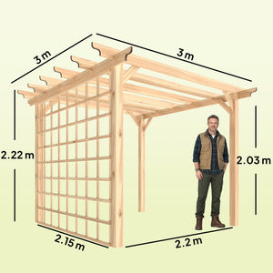 3 x 3 m Wooden Pergola Kit, Garden Pergola Gazebo Arch with Grape Trellis, Triangle Supports, Crossing Beams for Climbing Vines, Flowers, Sun Shade Shelter for Patio Grill, Nature Wood Finish
