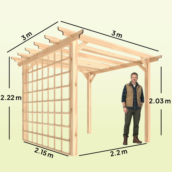3 x 3 m Wooden Pergola Kit, Garden Pergola Gazebo Arch with Grape Trellis, Triangle Supports, Crossing Beams for Climbing Vines, Flowers, Sun Shade Shelter for Patio Grill, Nature Wood Finish