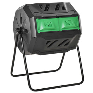 Outsunny Tumbling Compost Bin Outdoor 360° Dual Chamber Rotating Composter 43 Gallon, Green