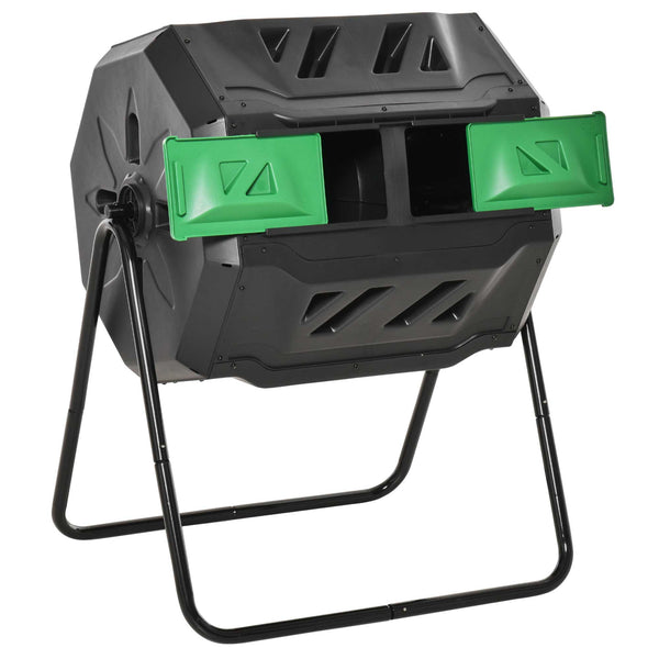 Outsunny Tumbling Compost Bin Outdoor 360° Dual Chamber Rotating Composter 43 Gallon, Green