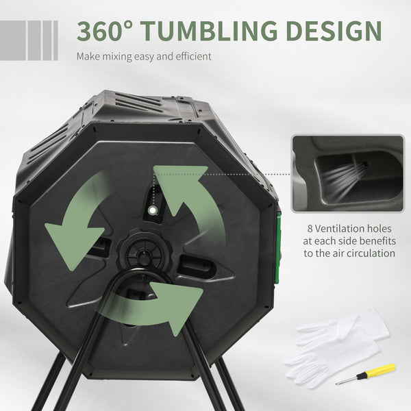 Outsunny Tumbling Compost Bin Outdoor 360° Dual Chamber Rotating Composter 43 Gallon, Green