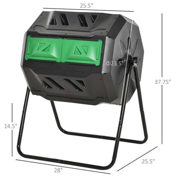 Outsunny Tumbling Compost Bin Outdoor 360° Dual Chamber Rotating Composter 43 Gallon, Green