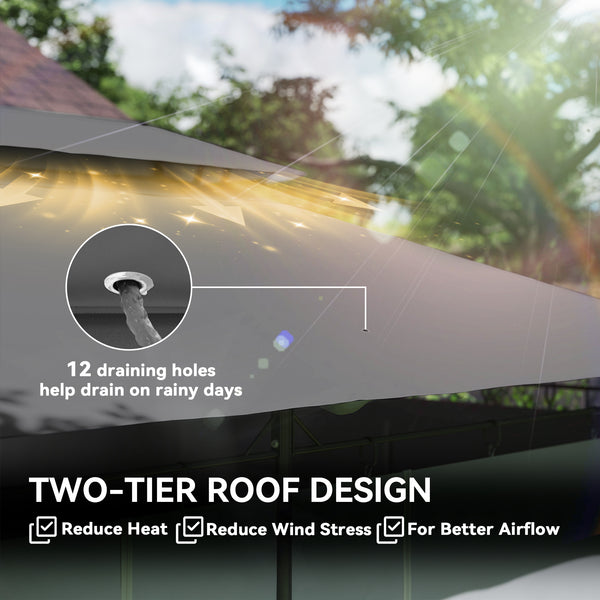  10' x 13' Patio Gazebo, Double Roof Outdoor Gazebo Canopy Shelter with Curtains, Solid Metal Frame for Garden, Lawn, Backyard and Deck, Grey