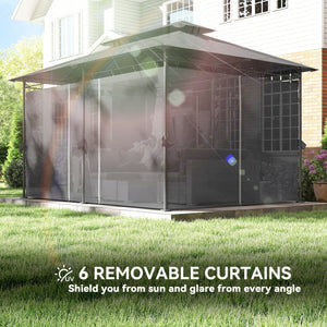  10' x 13' Patio Gazebo, Double Roof Outdoor Gazebo Canopy Shelter with Curtains, Solid Metal Frame for Garden, Lawn, Backyard and Deck, Grey