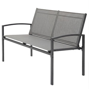 Metal Garden Bench, 2 Seater Outdoor Furniture Seating with Breathable Texteline Fabric, Curved Armrest, Park Patio Seat for Porch, Balcony, Grey