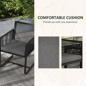 3 Pieces Wicker Patio Furniture Set, Rattan Bistro Set with Glass Top Coffee Table and Cushions, Outdoor Conversation Set for Garden, Porch, Balcony, Black