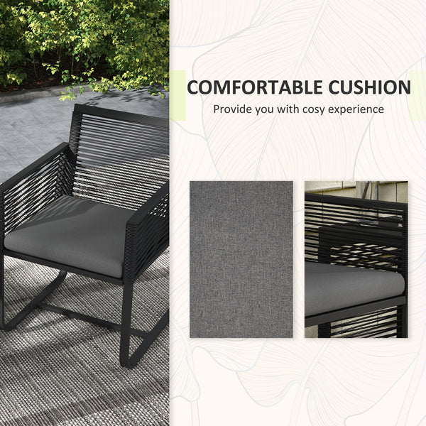 3 Pieces Wicker Patio Furniture Set, Rattan Bistro Set with Glass Top Coffee Table and Cushions, Outdoor Conversation Set for Garden, Porch, Balcony, Black