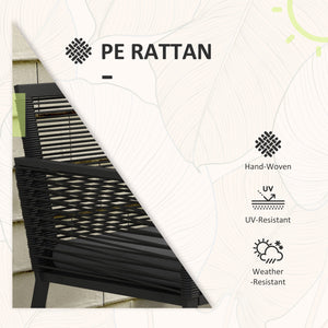 3 Pieces Wicker Patio Furniture Set, Rattan Bistro Set with Glass Top Coffee Table and Cushions, Outdoor Conversation Set for Garden, Porch, Balcony, Black