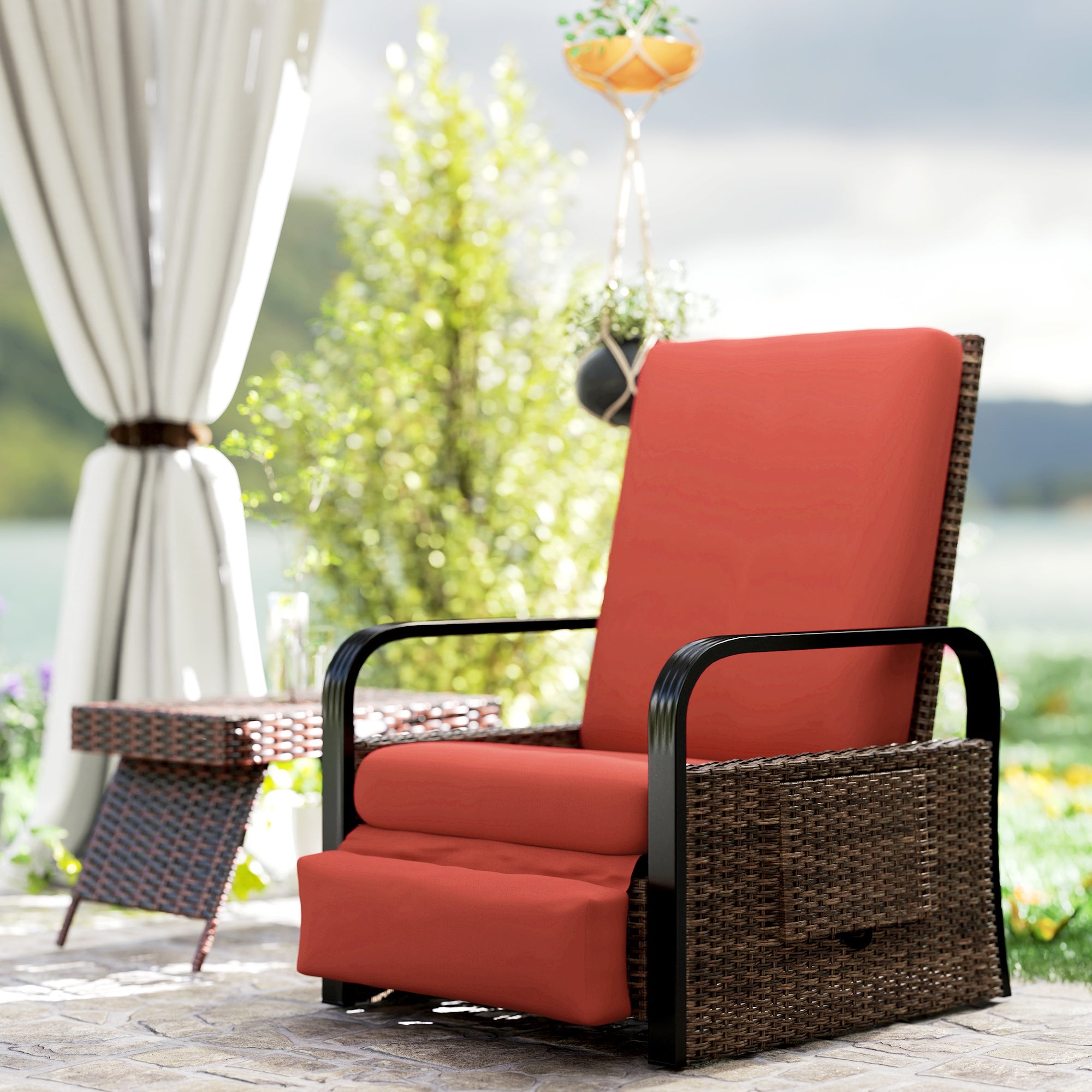Wicker Adjustable Lounge Chair Recliner Outsunnny Outdoor