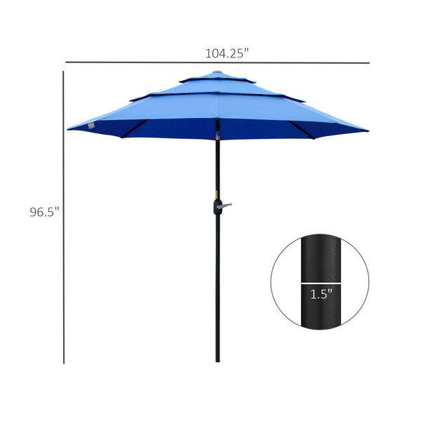 Outsunny 9FT 3 Tiers Patio Umbrella Outdoor Market Umbrella with Crank, Push Button Tilt for Deck, Backyard and Lawn, Dark Blue