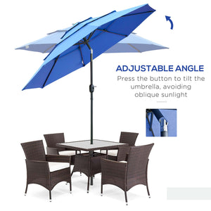 Outsunny 9FT 3 Tiers Patio Umbrella Outdoor Market Umbrella with Crank, Push Button Tilt for Deck, Backyard and Lawn, Dark Blue