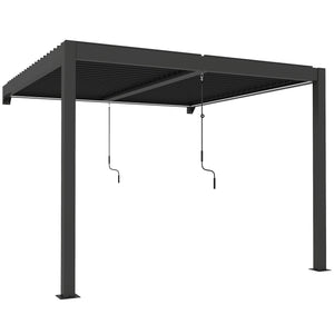 3 x 3 m Louvered Pergola with LED Lights, Adjustable Metal Louvred Roof, Wall Mounted Patio Gazebo Pergola Canopy with Aluminium Frame, Drainage Gutters for Garden Outdoor, Dark Grey