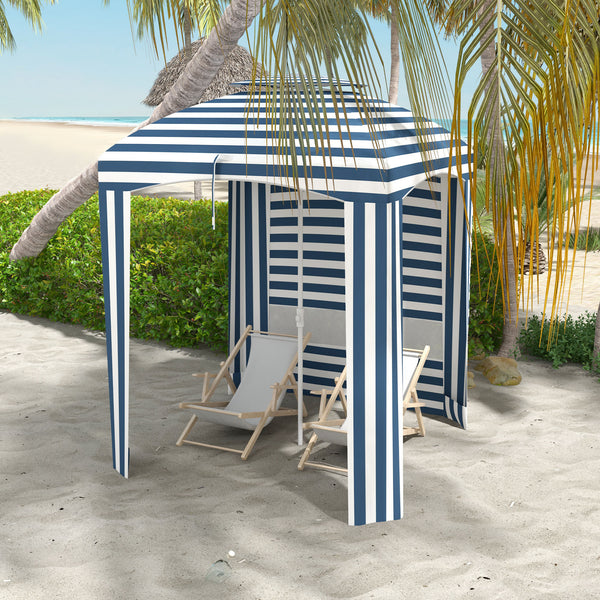 Outsunny 5.8' x 5.8' Portable Beach Umbrella with Double-Top, Ruffled Outdoor Cabana with Walls, Vents, Sandbags, Carry Bag, Blue & White Stripe